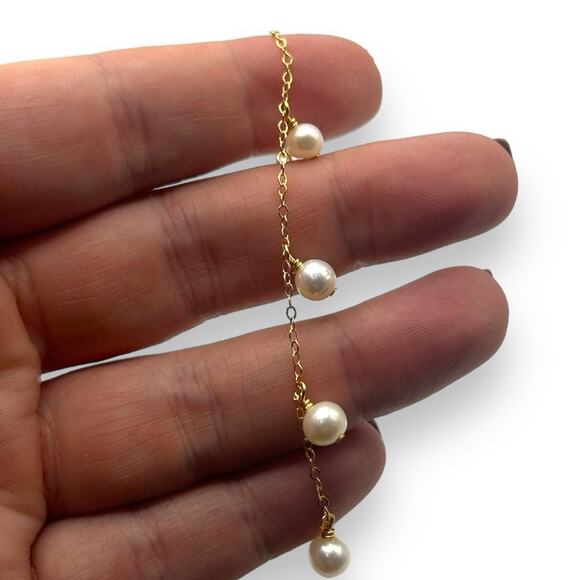 Macy's Cultured Freshwater Pearl Dangle 18K Gold over Sterling Silver Bracelet - Picture 9 of 11
